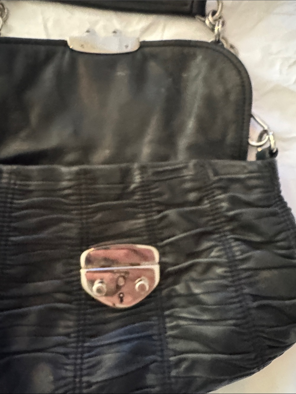 Prada Black Leather Shoulder Bag with Silver Chain - Picture 9 of 11
